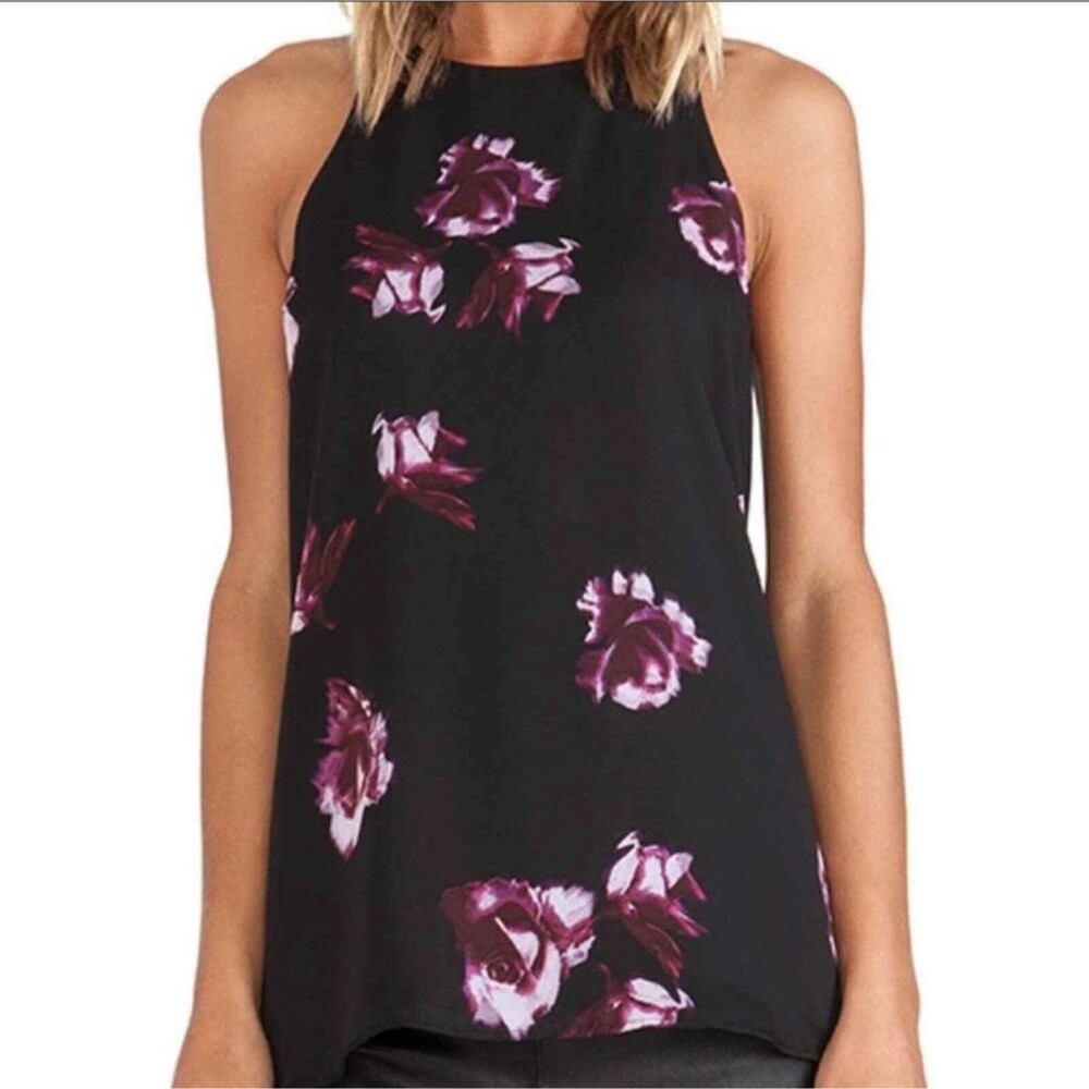 NWT Sanctuary Flirt Back Floating Roses Sheer Black Floral Tank Top Blouse New S